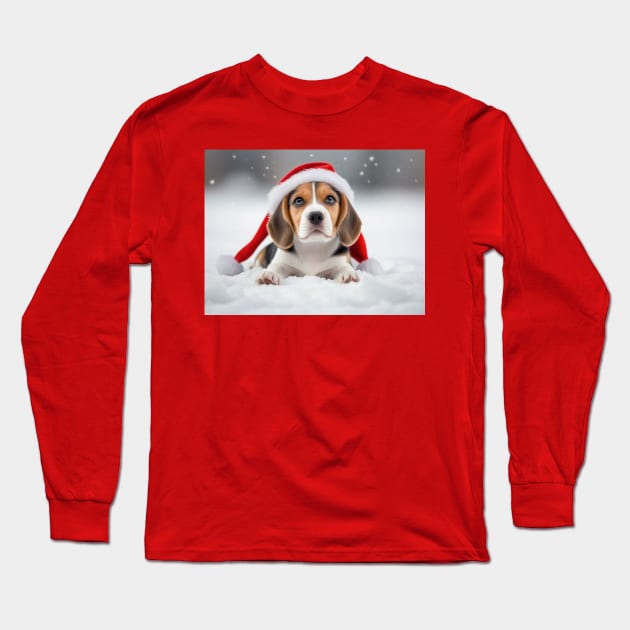 Adorable beagle puppy in the snow Long Sleeve T-Shirt by Love of animals